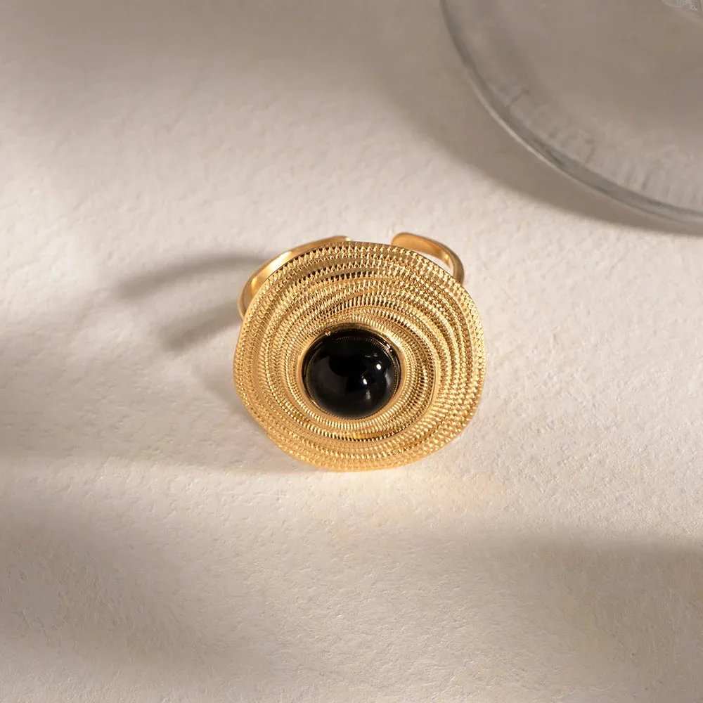 18K Gold Plated Black Agate Wrap Ring – Luxury Stainless Steel Jewelry