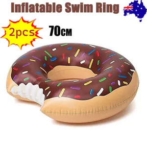 2pcs Coffee Inflatable Giant Donut Raft Swim Ring Float | Swimming Pool | Beach Lounge | Pink | 70CM