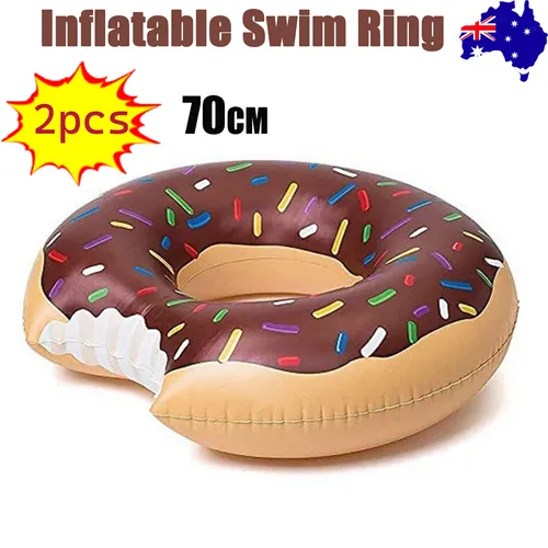2pcs Coffee Inflatable Giant Donut Raft Swim Ring Float | Swimming Pool | Beach Lounge | Pink | 70CM