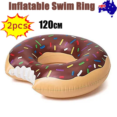 2pcs Coffee Inflatable Giant Donut Raft Swim Ring Float | Swimming Pool Beach Lounge | Pink Coffee | 120cm