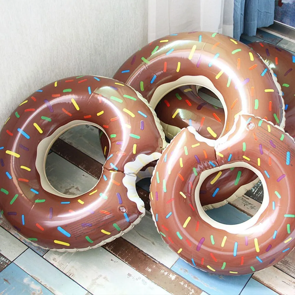 2pcs Coffee Inflatable Giant Donut Raft Swim Ring Float | Swimming Pool Beach Lounge | Pink Coffee 80CM