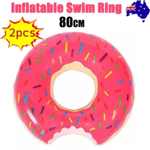 2pcs Pink Inflatable Giant Donut Raft | Swim Ring Float | Swimming Pool | Beach Lounge | Pink Coff | 80CM