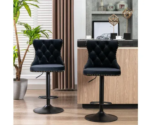 4x Height Adjustable Swivel Bar Stool Velvet Nailhead Barstool with Footrest