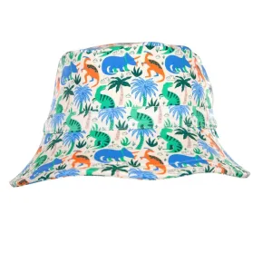 Acorn Kids: Wide Brim Swim Bucket Hat Prehistoric Natural Blue Orange