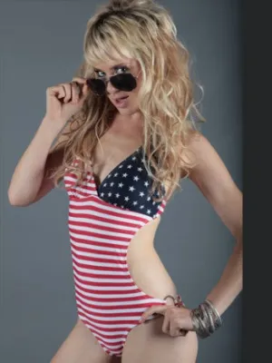 American Flag Ring Halter Women's Swimsuit