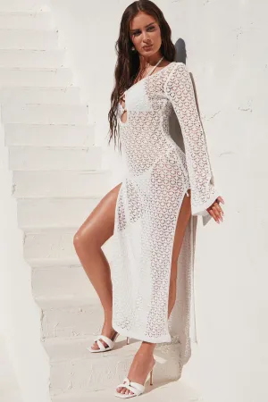 Athena Wood O Ring Crochet Cover Up Maxi Dress - White