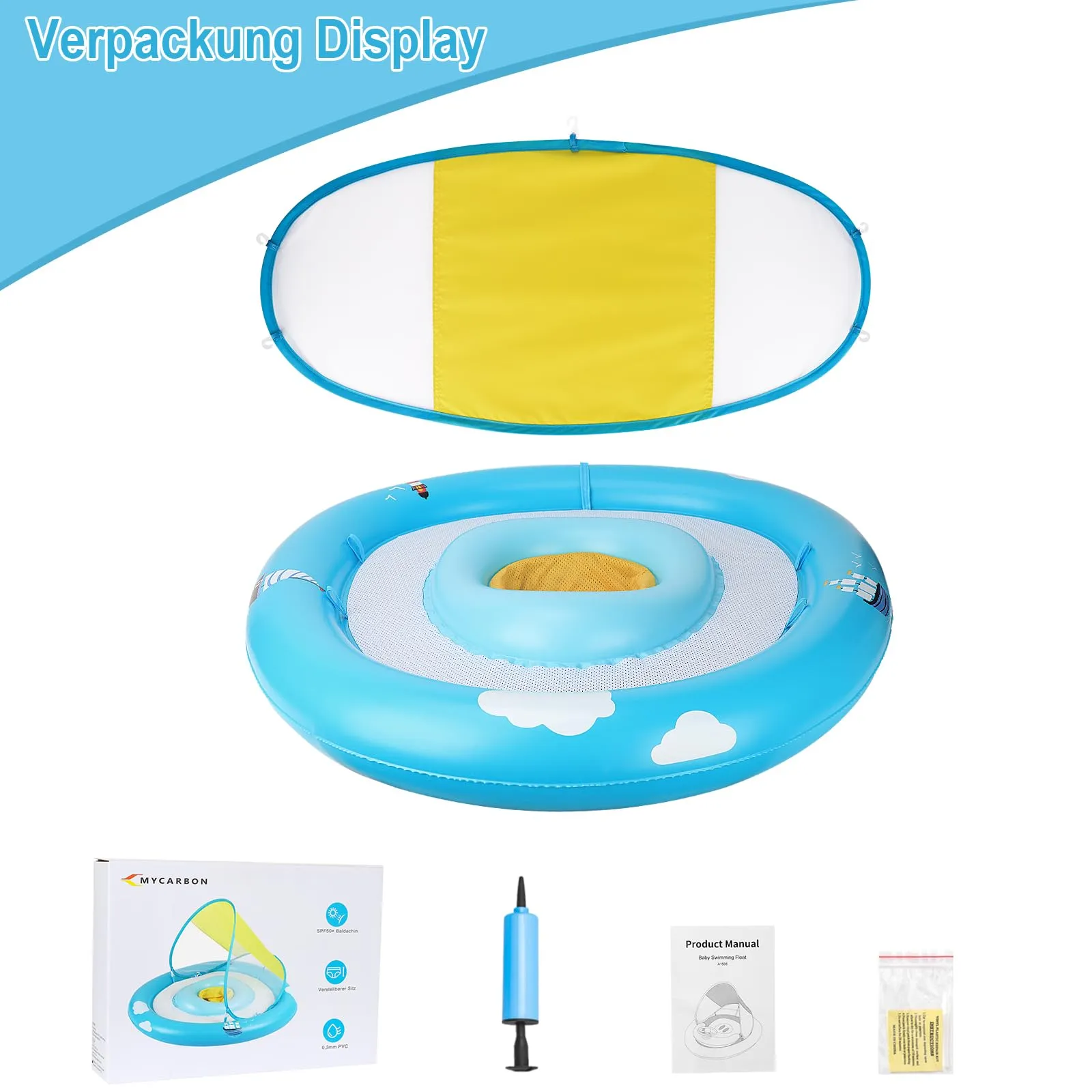 Baby swimming ring with adjustable safety seat, baby swimming float with double airbag design
