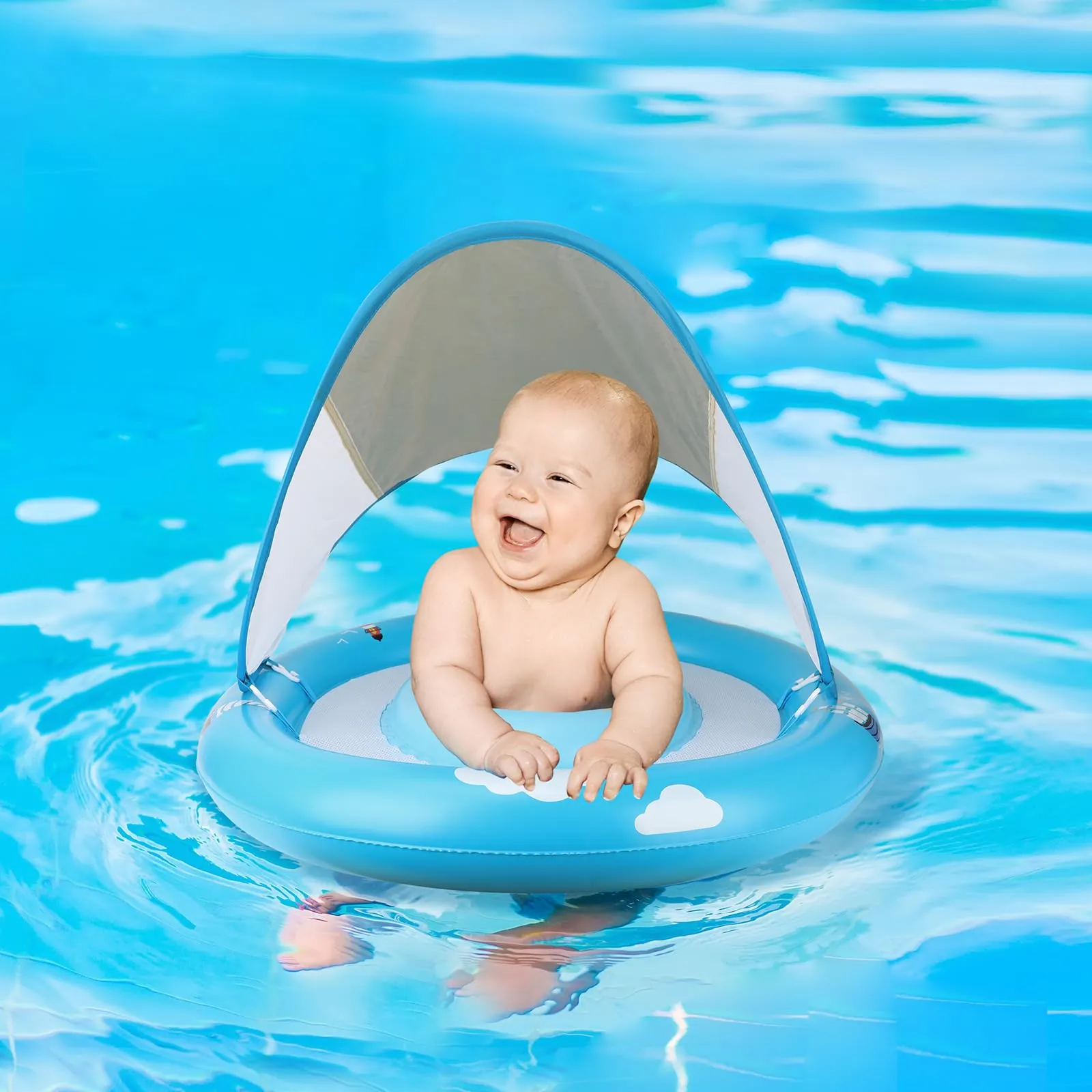 Baby swimming ring with adjustable safety seat, baby swimming float with double airbag design
