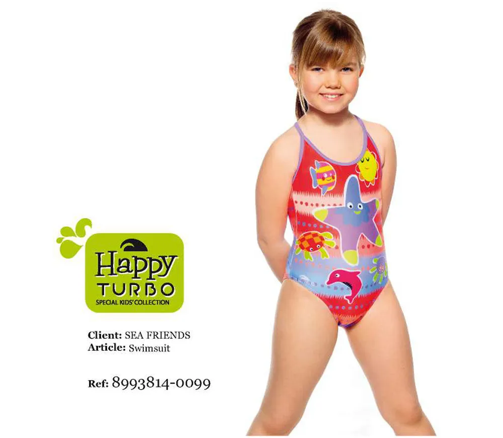 Girls Swim Suit - Happy Kids - Sea Friends (Print)