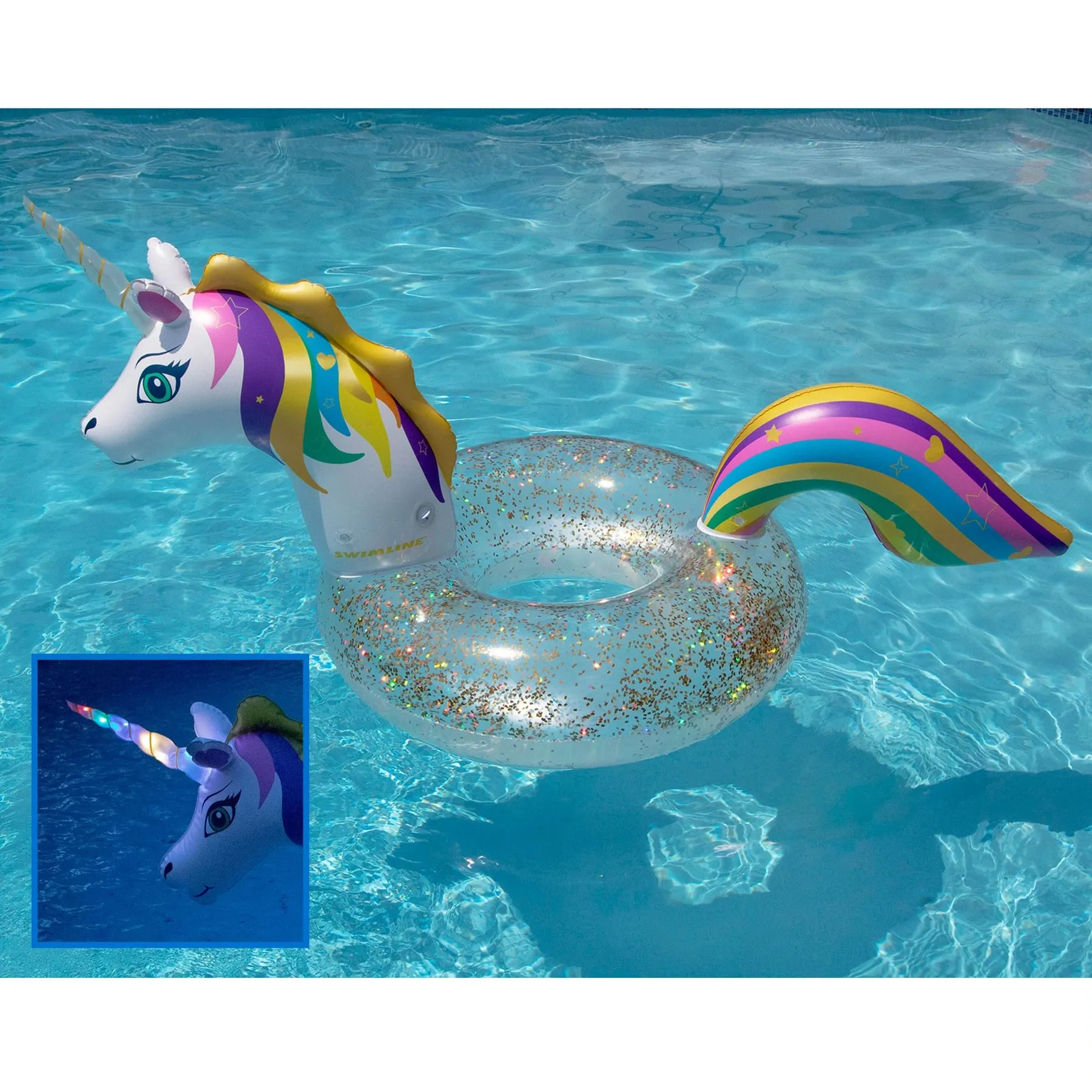 LED Unicorn Glitter Swim Ring