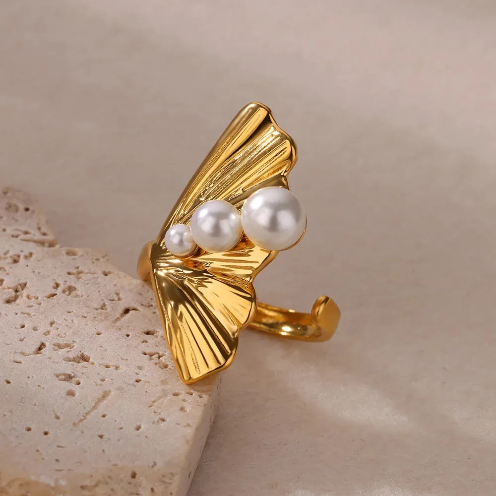 Mermaid Tail Stainless Steel Ring with Imitation Pearls – Luxury Women's Jewelry