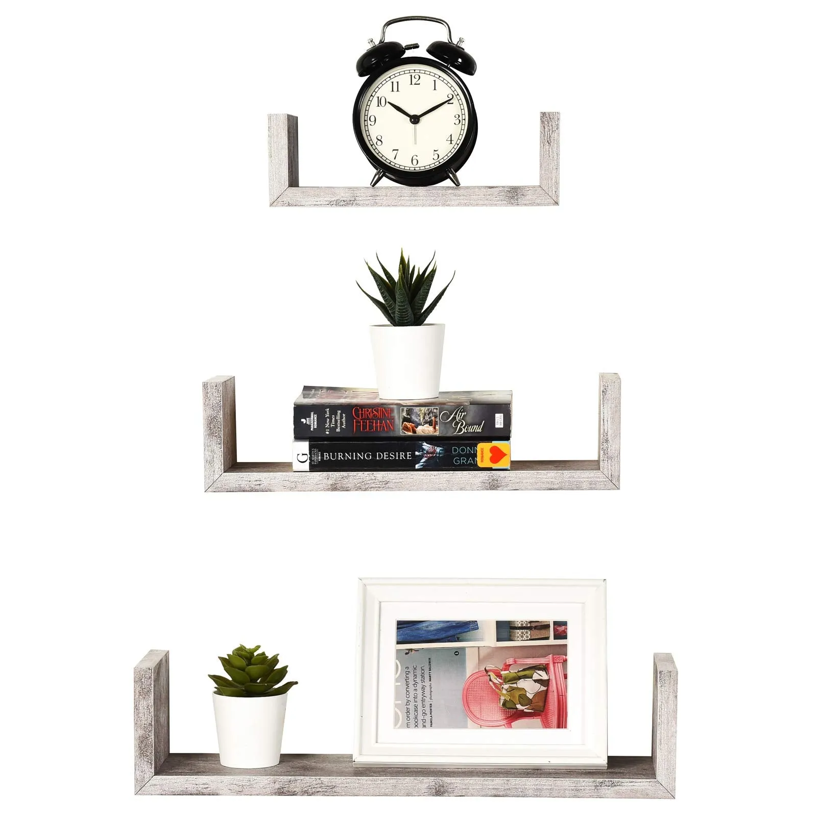 Set Of 3 Floating U Shelves, Easy-To-Assemble Floating Wall Mount Shelves