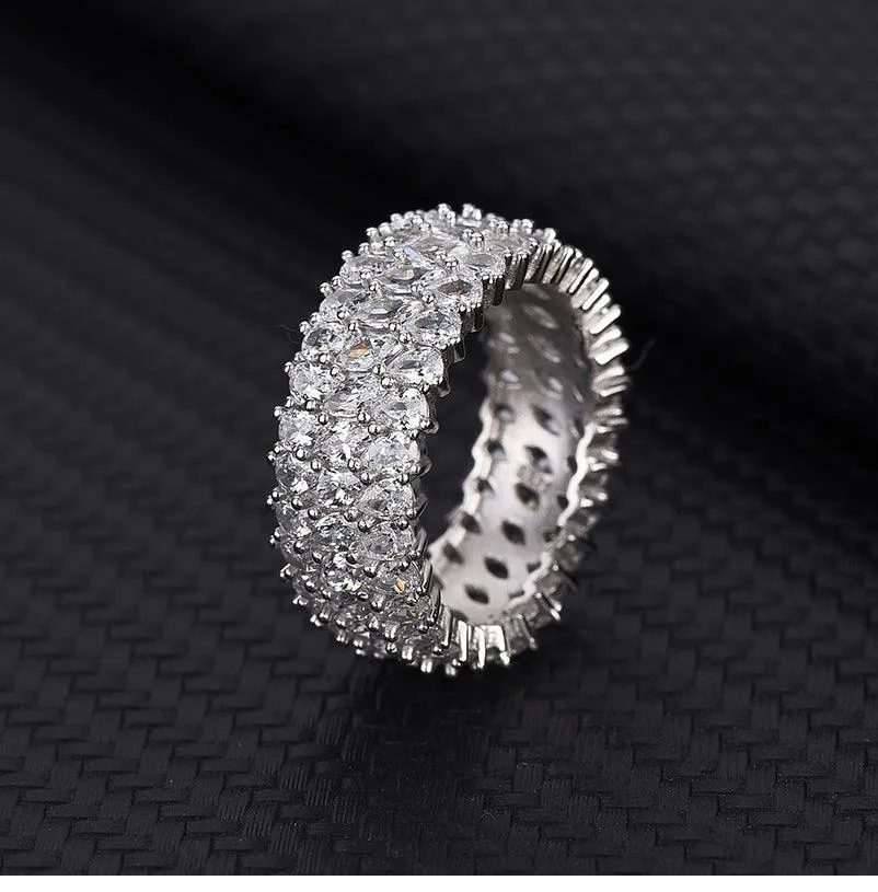 Sterling Silver Multi-row Luxury Zircon Ring
