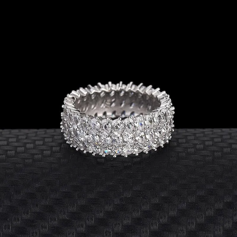 Sterling Silver Multi-row Luxury Zircon Ring