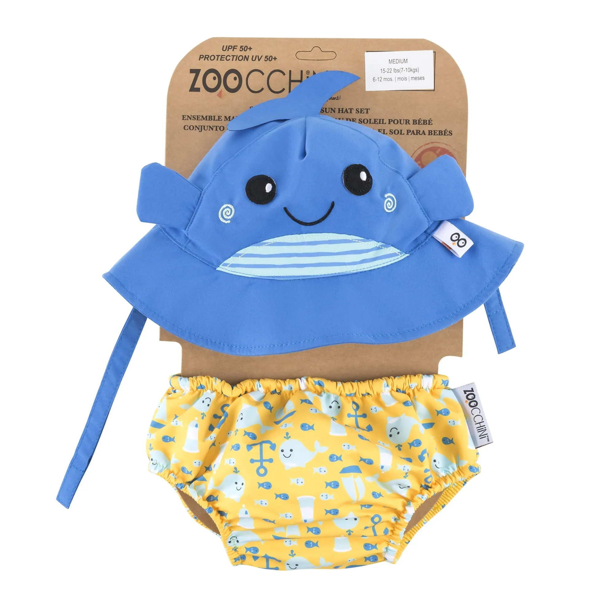 UPF50  Baby Swim Diaper & Sun Hat Set - Whale