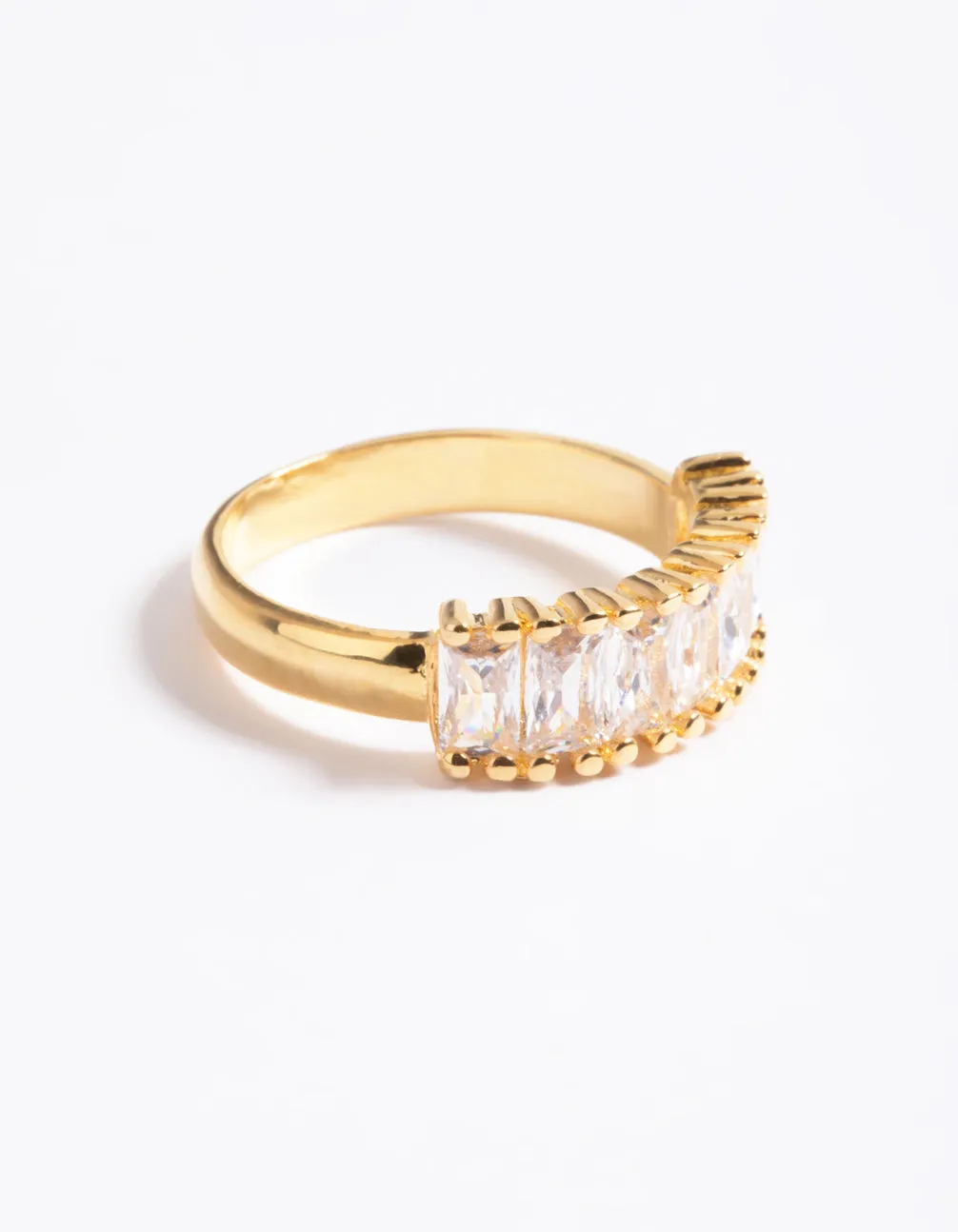 Waterproof Gold Plated Stainless Steel Baguette Cubic Zirconia Ring